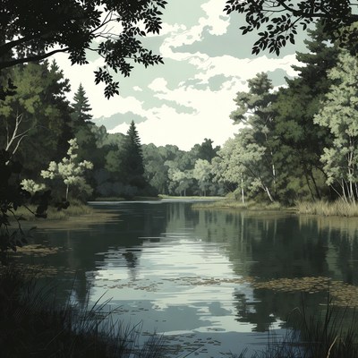 Serene Forest River Landscape