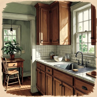 Vintage Wooden Kitchen Illustration