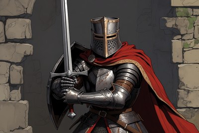 Medieval Knight Holding Sword and Shield