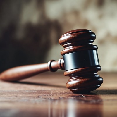 Wooden Gavel on Court Table