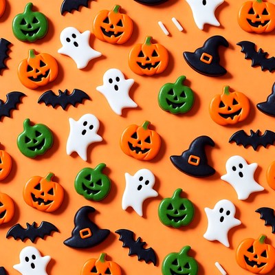 Halloween Buttons on Orange Background