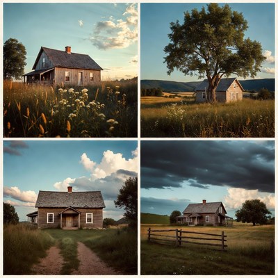 Abandoned Farmhouse in Rural Fields