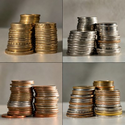 Stacks of Gold Silver Copper Coins