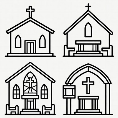 Church Line Drawings Set
