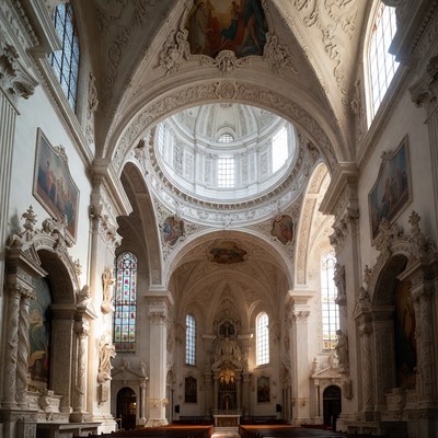 Baroque Cathedral Interior with Dome