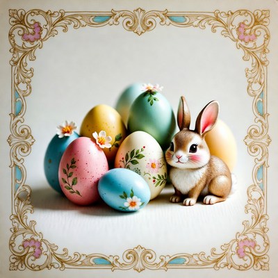 Cute bunny with colorful Easter eggs