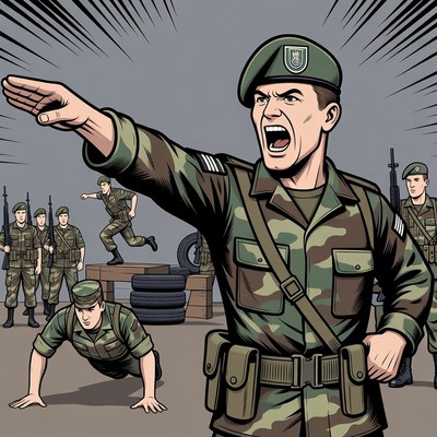 Sergeant leading soldiers in training