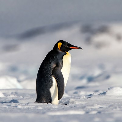 King Penguin Standing in Snow
