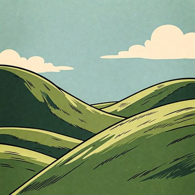 Green Rolling Hills Landscape Illustration