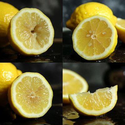 Sliced Fresh Lemons on Black Background