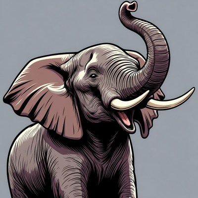 Elephant trumpeting with raised trunk