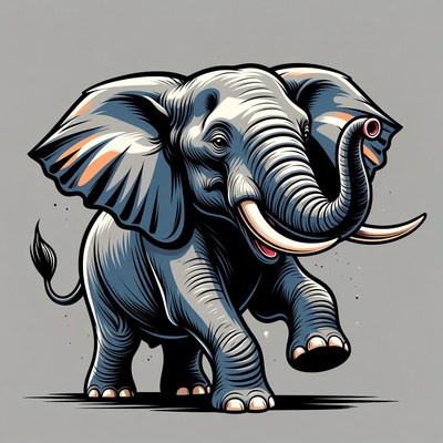 Cartoon elephant smiling on gray background