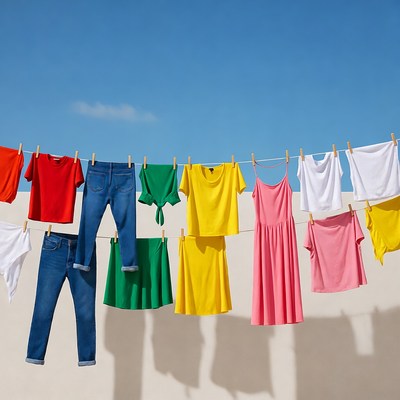 Colorful Clothes Hanging on Clothesline