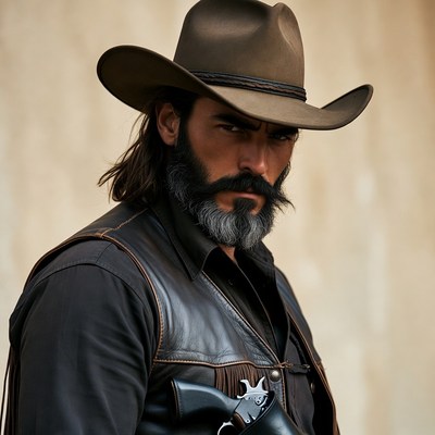 Cowboy with revolver and beard