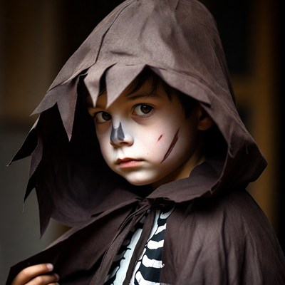 Boy in skeleton Halloween costume