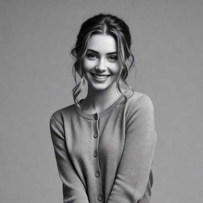 Smiling woman in cardigan