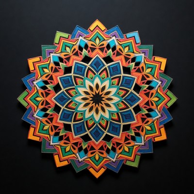 Colorful Mandala on Black Background