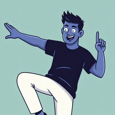 Cartoon man pointing with excited gesture