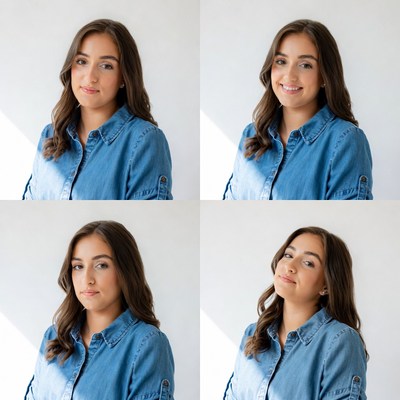 Young woman in blue denim shirt portraits