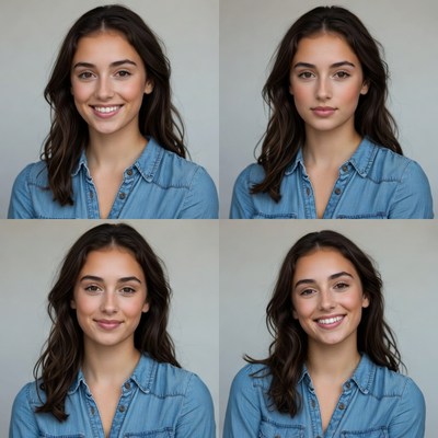 Smiling woman in blue shirt