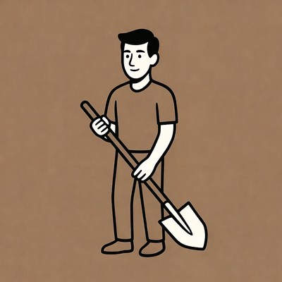 Man holding shovel illustration