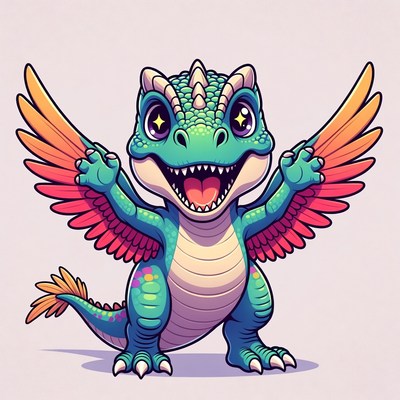 Cute winged baby dragon smiling