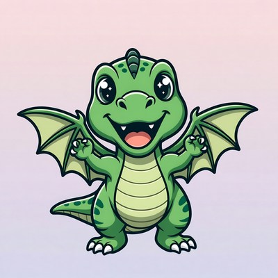 Cute green baby dragon illustration