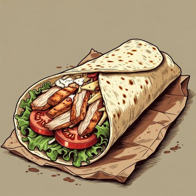 Chicken Wrap with Lettuce and Tomatoes