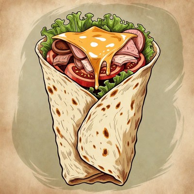 Melted Cheese Ham Veggie Wrap