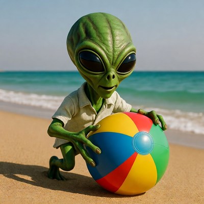 Green Alien Playing Beach Ball