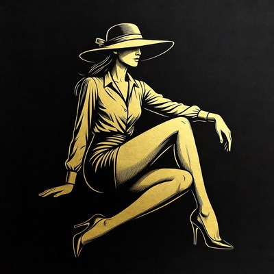 Elegant woman in wide-brim hat