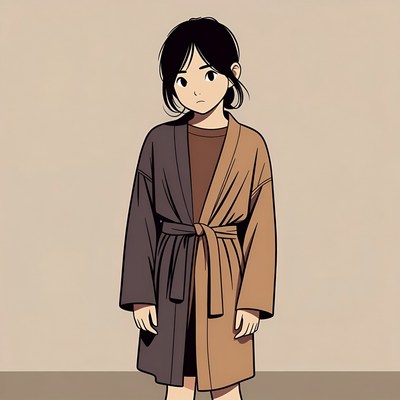Asian girl in two-tone kimono robe