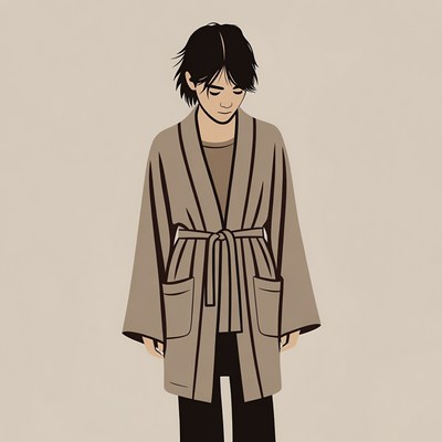 Asian man wearing beige kimono