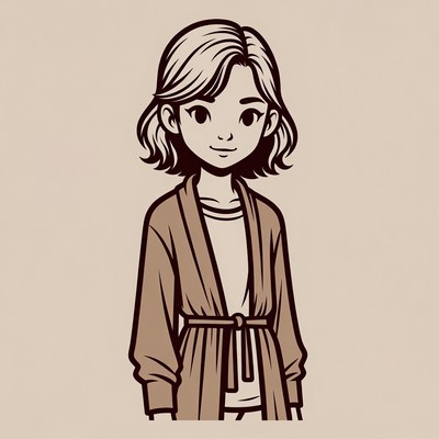 Girl in beige kimono robe illustration