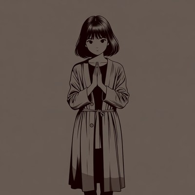 Anime girl praying with hands clasped