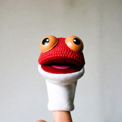 Red crocheted frog hand puppet