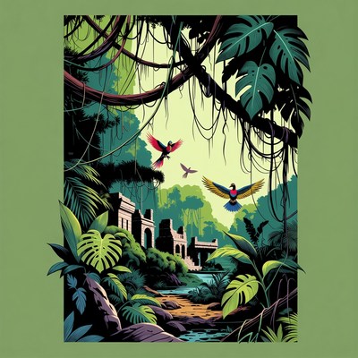 Jungle Ruins with Flying Parrots