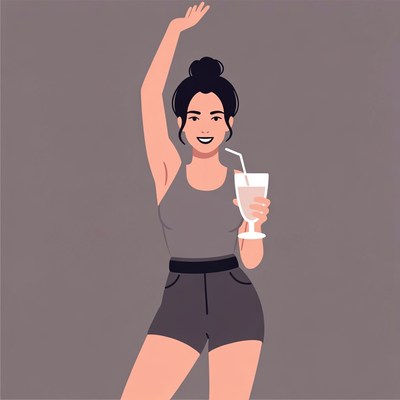 Asian woman dancing with milkshake
