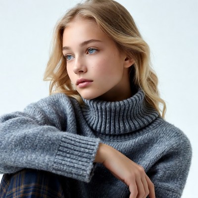 Teen girl in turtleneck sweater