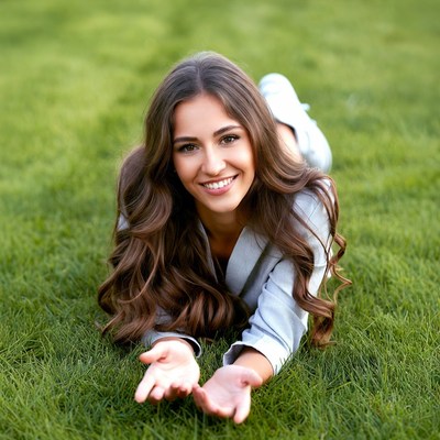 Woman lying on grass smiling