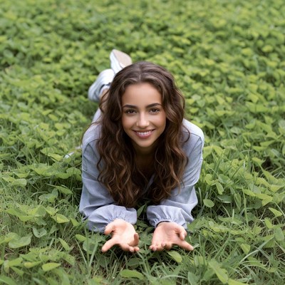 Woman lying in green grass smiling