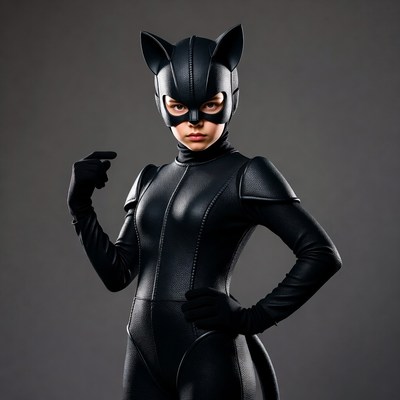 Woman in black Catwoman costume