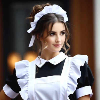 Woman in French maid outfit