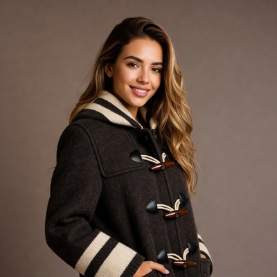 Smiling woman in hooded coat