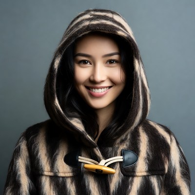 Asian woman in zebra print hood