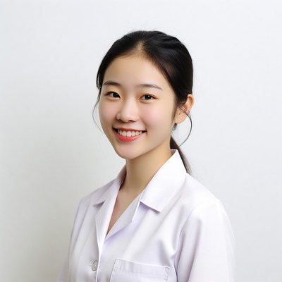 Asian woman in white nurse uniform