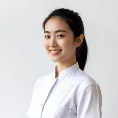 Asian woman in white nurse uniform