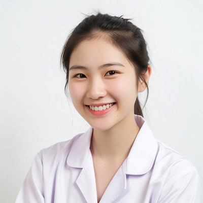 Asian woman in nurse uniform smiling