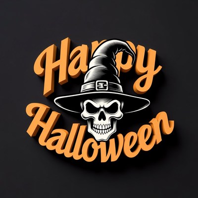 Happy Halloween Witch Skull Illustration