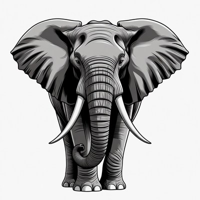 Gray Elephant Illustration Front View